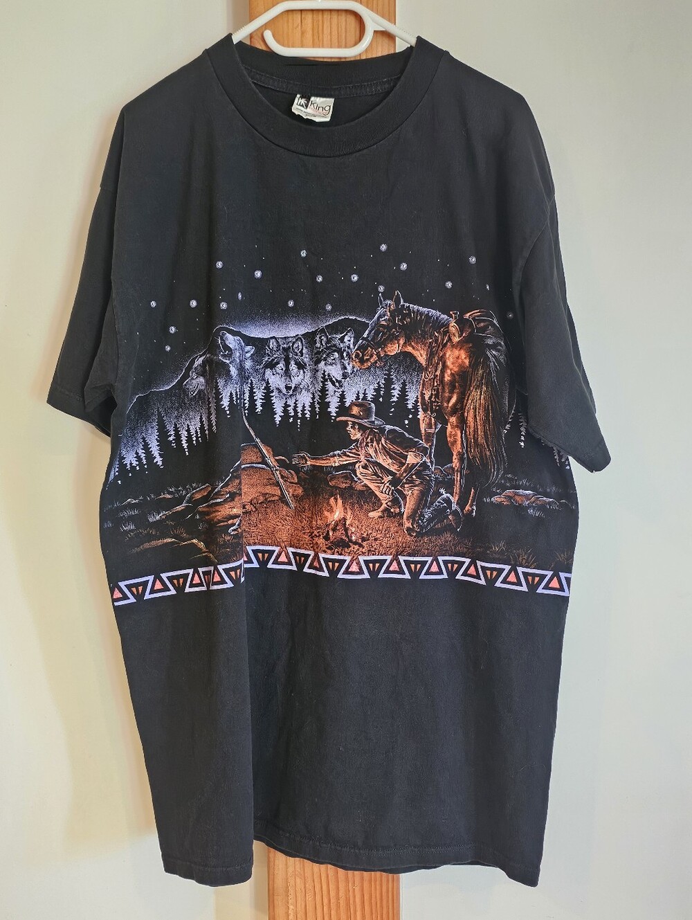 Vintage Western Graphic Menโs Shirt in Black and Copper